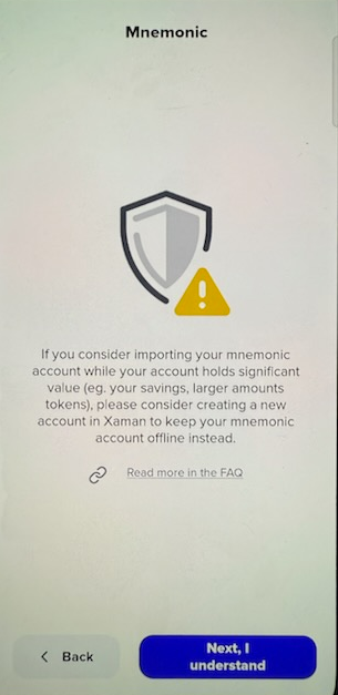 Xaman Mnemonic Warning