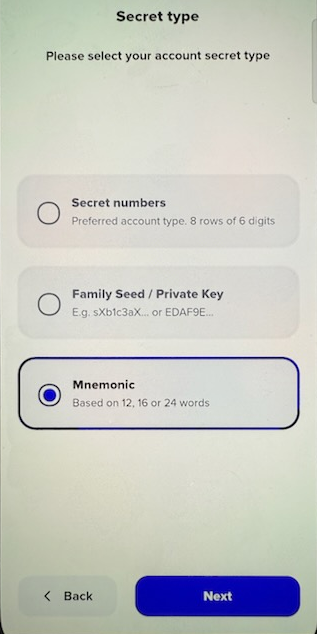 Xaman Secret Type Selection
